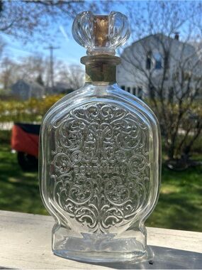 1950's Vintage Schenley Whiskey Liquor Embossed Glass Bottle Decanter w/ Top 11”